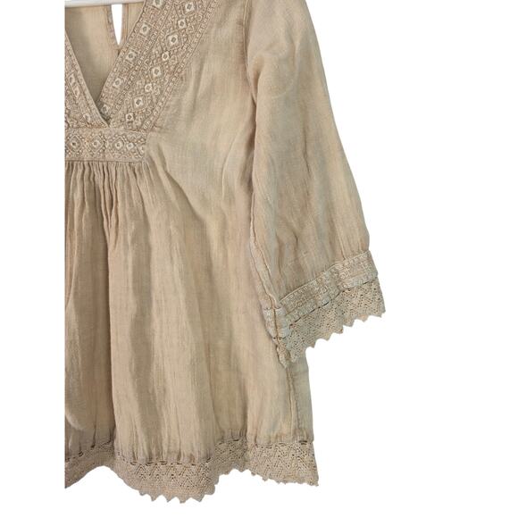 Rachel Zoe 100% Cotton Top S Womens Boho Cottage Core 3/4 Sleeve Tan Coquette - Picture 3 of 7
